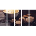 5-PIECE CANVAS PRINT COFFEE WITH CHOCOLATE MACARONS - PICTURES OF FOOD AND DRINKS - PICTURES