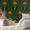 FOTÓTAPÉTA ARANY ART DECO LEGYEZŐK ZÖLD ALAPON - MINTÁS TAPÉTÁK - TAPÉTÁK