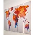 5-PIECE CANVAS PRINT POLYGONAL MAP OF THE WORLD IN SHADES OF ORANGE - PICTURES OF MAPS - PICTURES