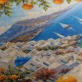 WANDBILD KÜSTE VON SANTORINI MIT ORANGEN - BILDER MEER UND STRAND - BILDER