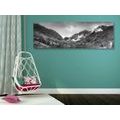 CANVAS PRINT MAJESTIC MOUNTAINS WITH A LAKE IN BLACK AND WHITE - BLACK AND WHITE PICTURES - PICTURES