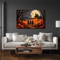 QUADRO SU TELA – STREGA SOTTO IL MANIERO AL CHIARO DI LUNA - QUADRI HALLOWEEN E HORROR - STAMPE E QUADRI