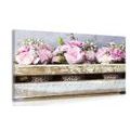 WANDBILD BLUMEN IN EINER HOLZKISTE OHNE HERZ - VINTAGE- UND RETRO-BILDER - BILDER