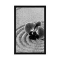 POSTER SANDY ZEN GARDEN WITH AN ORCHID IN BLACK AND WHITE - BLACK AND WHITE - POSTERS