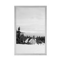 POSTER COTTAGE IN SNOWY NATURE IN BLACK AND WHITE - BLACK AND WHITE - POSTERS