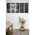 5-PIECE CANVAS PRINT BUDDHA FACE IN BLACK AND WHITE - BLACK AND WHITE PICTURES - PICTURES