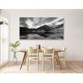 CANVAS PRINT LAKE UNDER THE HILLS IN BLACK AND WHITE - BLACK AND WHITE PICTURES - PICTURES
