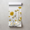 SELBSTKLEBENDE FOTOTAPETE GELBE WIESENBLUMEN AUF WEISS - TAPETEN MIT BLUMENMOTIVEN - TAPETEN