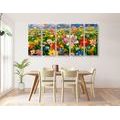 QUADRO IN 5 PARTI PITTURA AD OLIO DI FIORI DI CAMPO - QUADRI DI FIORI - QUADRI