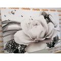 CANVAS PRINT LUXURY ROSE WITH AN ABSTRACTION IN BLACK AND WHITE - BLACK AND WHITE PICTURES - PICTURES