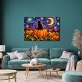 QUADRO SU TELA – GATTO NERO SULLA ZUCCA - QUADRI HALLOWEEN E HORROR - STAMPE E QUADRI