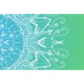 CANVAS PRINT WHITE MANDALA ON A BLUE-GREEN BACKGROUND - PICTURES FENG SHUI - PICTURES