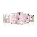 TABLOU 5-PIESE MAGNOLIA PE UN FUNDAL ABSTRACT - TABLOU FLORI - TABLOURI