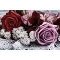 WALL MURAL BOUQUET OF ROSES IN RETRO STYLE - WALLPAPERS VINTAGE AND RETRO - WALLPAPERS