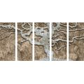 5-PIECE CANVAS PRINT ABSTRACT TREE ON WOOD IN BEIGE DESIGN - PICTURES OF TREES AND LEAVES - PICTURES