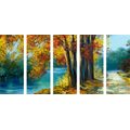 5-PIECE CANVAS PRINT PAINTED TREES IN AUTUMN COLORS - PICTURES OF NATURE AND LANDSCAPE - PICTURES
