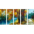 QUADRO IN 5 PARTI ALBERI QUADRO COI COLORI DELL'AUTUNNO - QUADRI DI NATURA E PAESAGGIO - QUADRI