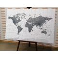 DECORATIVE PINBOARD BEAUTIFUL WORLD MAP IN BLACK AND WHITE - PICTURES ON CORK - PICTURES