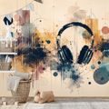 SELBSTKLEBENDE TAPETE MUSIKKOPFHÖRER IN ABSTRAKTION - MUSIK FOTOTAPETEN - TAPETEN