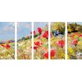 5-PIECE CANVAS PRINT PAINTED POPPIES IN A MEADOW - PICTURES FLOWERS - PICTURES