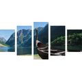 5-PIECE CANVAS PRINT WOODEN VIKING SHIP - PICTURES OF NATURE AND LANDSCAPE - PICTURES