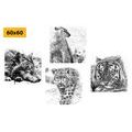 CANVAS PRINT SET ANIMALS IN BLACK AND WHITE WATERCOLOR DESIGN - SET OF PICTURES - PICTURES