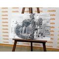 CANVAS PRINT WITH A VINTAGE TOUCH IN BLACK AND WHITE - BLACK AND WHITE PICTURES - PICTURES