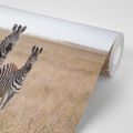 CARTA DA PARATI TRE ZEBRE NELLA SAVANA - CARTA DA PARATI ANIMALI - CARTA DA PARATI