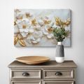 WANDBILD 3D BLUMEN MIT GOLDENEN BLÄTTERN - BILDER - 🔥 TOTALAUSVERKAUF