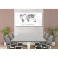 DECORATIVE PINBOARD DETAILED MAP OF THE WORLD IN BLACK AND WHITE - PICTURES ON CORK - PICTURES