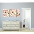 5-PIECE CANVAS PRINT LUXURIOUS MAGNOLIA WITH PEARLS - PICTURES FLOWERS - PICTURES