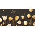 CANVAS PRINT OF TULIPS WITH A GOLD THEME - PICTURES FLOWERS - PICTURES