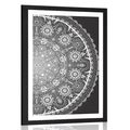 POSTER MIT PASSEPARTOUT DEKORATIVES MANDALA MIT SPITZE IN SCHWARZ-WEISS - SCHWARZ-WEISS - POSTER