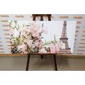 CANVAS PRINT EIFFEL TOWER AND PINK FLOWERS - PICTURES OF CITIES - PICTURES