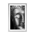 POSTER WITH MOUNT DIVINE BUDDHA IN BLACK AND WHITE - BLACK AND WHITE - POSTERS