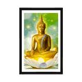 POSTER WITH MOUNT GOLDEN BUDDHA ON A LOTUS FLOWER - FENG SHUI - POSTERS