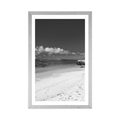 POSTER WITH MOUNT ANSE SOURCE BEACH IN BLACK AND WHITE - BLACK AND WHITE - POSTERS