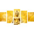 QUADRO IN 5 PARTI STATUA DORATA DEL BUDDHA - QUADRI FENG SHUI - QUADRI