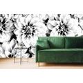 SELF ADHESIVE WALL MURAL DAHLIA FLOWERS IN BLACK AND WHITE - SELF-ADHESIVE WALLPAPERS - WALLPAPERS