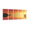 5-PIECE CANVAS PRINT ORANGE SAILBOAT - PICTURES OF NATURE AND LANDSCAPE - PICTURES