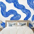 ZELFKLEVEND FOTOBEHANG MODERNE BLAUWE GOLVENDE LIJNEN - FOTOBEHANG MET PATRONEN - FOTOBEHANG