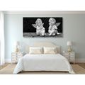 CANVAS PRINT PAIR OF SMALL ANGELS IN BLACK AND WHITE - BLACK AND WHITE PICTURES - PICTURES