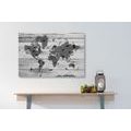 CANVAS PRINT BLACK AND WHITE MAP ON A WOODEN BASE - PICTURES OF MAPS - PICTURES