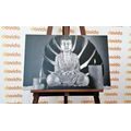 CANVAS PRINT BUDDHA WITH A RELAXING STILL LIFE IN BLACK AND WHITE - BLACK AND WHITE PICTURES - PICTURES