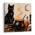 QUADRO SU TELA – GATTO MISTERIOSO ACCANTO AL CALDERONE - QUADRI HALLOWEEN E HORROR - STAMPE E QUADRI