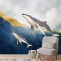 ZELFKLEVEND FOTOBEHANG AQUARELWALVISSEN IN GOUDBLAUW - FOTOBEHANG ZEELEVEN - FOTOBEHANG