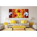 5-PIECE CANVAS PRINT FLOWERS IN ETHNO STYLE - PICTURES FLOWERS - PICTURES