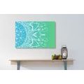 CANVAS PRINT WHITE MANDALA ON A BLUE-GREEN BACKGROUND - PICTURES FENG SHUI - PICTURES