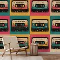 TAPETE RETRO BUNTE AUDIOKASSETTEN - MUSIK FOTOTAPETEN - TAPETEN