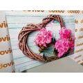 TABLEAU SUR TOILE – PIVOINES SUR UN CŒUR EN BOIS - TABLEAUX D'AMOUR - TABLEAUX